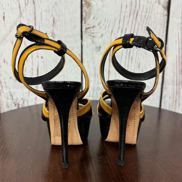 Alice & Olivia Lizabeth Black & Yellow patent leather Ankle Strap Platforms 6.5 - Picture 13 of 17